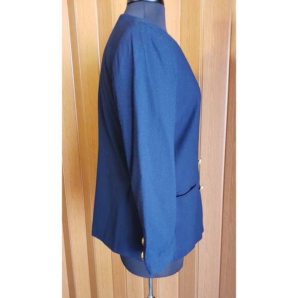 Kasper size 10P midnight blue vintage double breated wool blazer - Picture 2 of 5